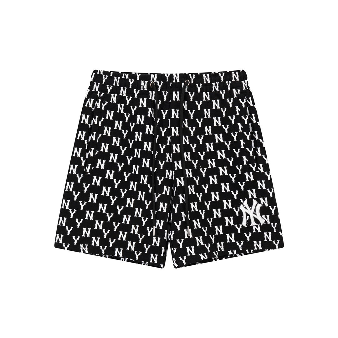 `Monogram NY Embroidered Casual Shorts, All‑Over Logo Print Drawstring Elastic Waist Streetwear Shorts for Men Women`
