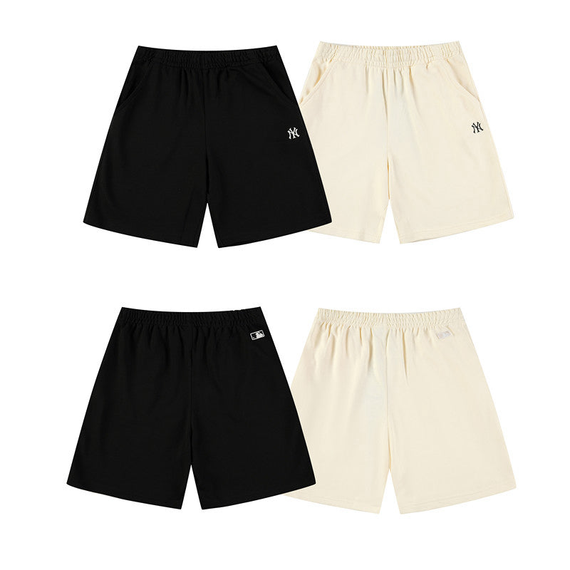 `Unisex Minimal NY Embroidered Sweat Shorts, Elastic Drawstring Casual Shorts with Pockets, Solid Color Streetwear Summer Shorts for Men Women`