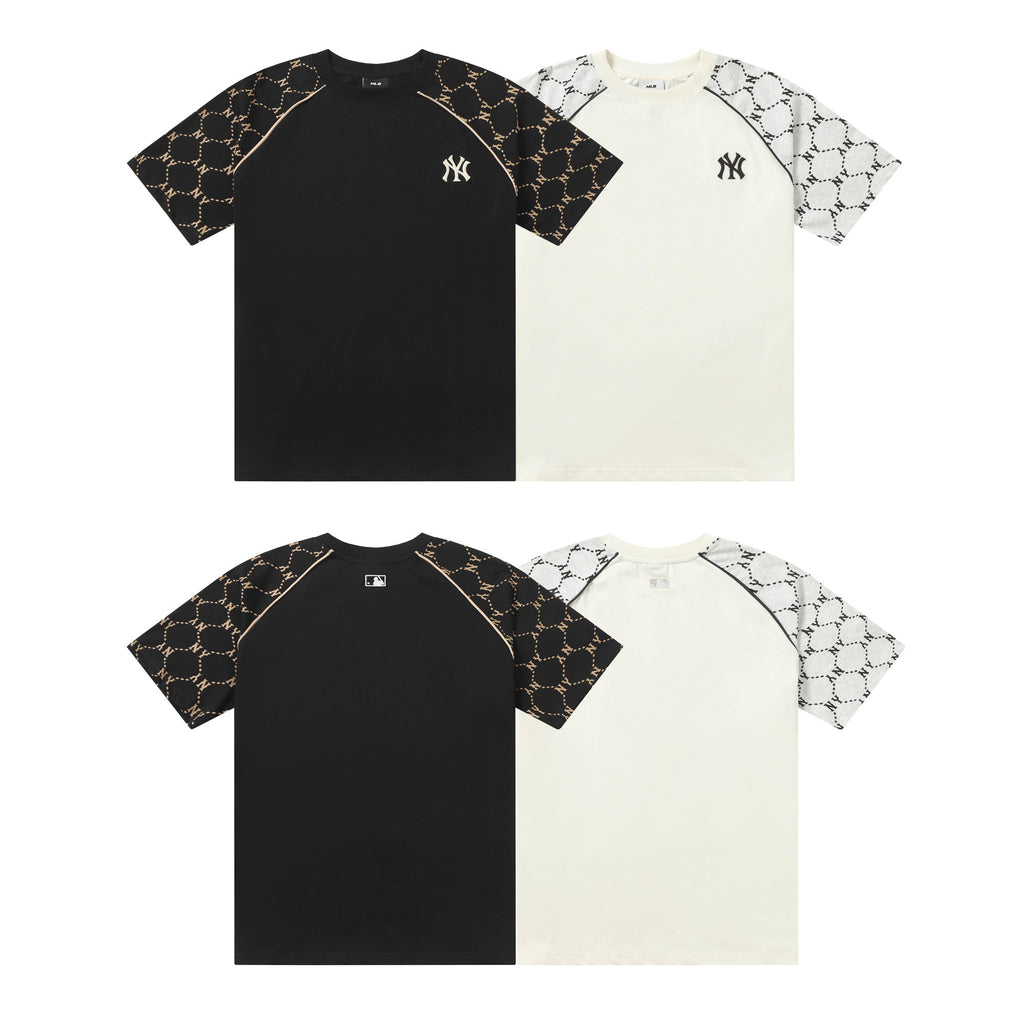 MLB Unisex Couple Casual T-Shirt – Diamond Monogram Vintage Round Neck Pure Cotton Short Sleeve