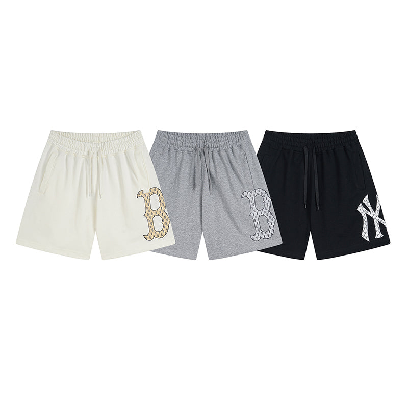 Unisex Monogram Logo Sweat Shorts, Side Large Print Elastic Drawstring Casual Shorts with Pockets, Streetwear Summer Shorts for Men Women`