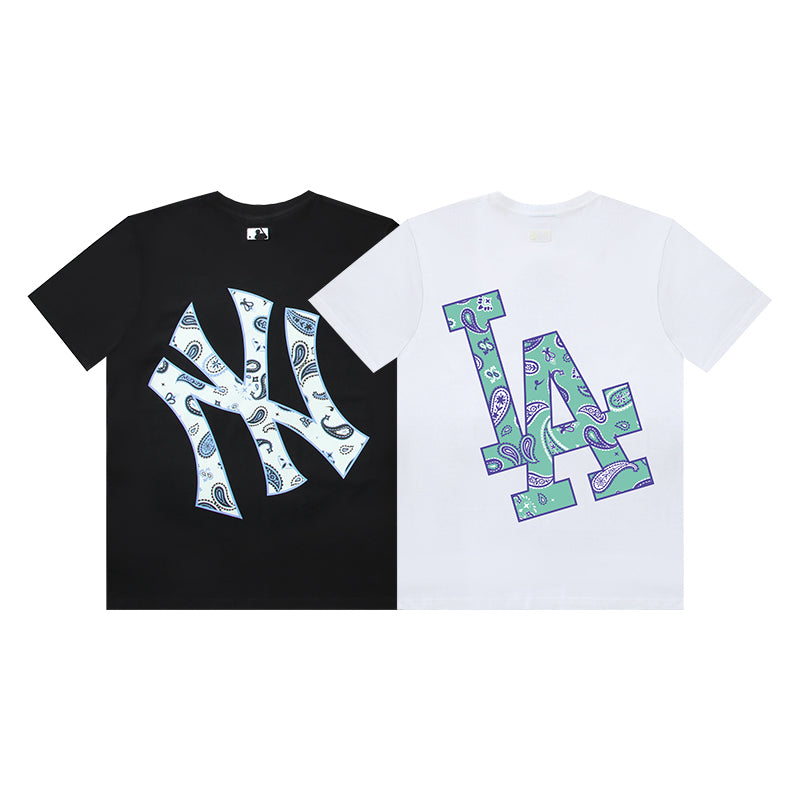 MLB Crystal Floral Embroidered Pure Cotton T-Shirt – NY Yankees & LA Dodgers Unisex Relaxed Fit Short Sleeve