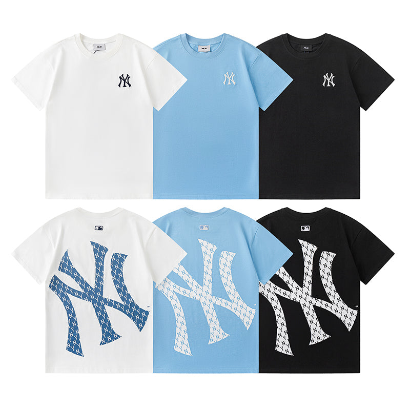 MLB New York Yankees Monogram NY Logo Oversized T-Shirt – Unisex Relaxed Fit Crew Neck Short Sleeve