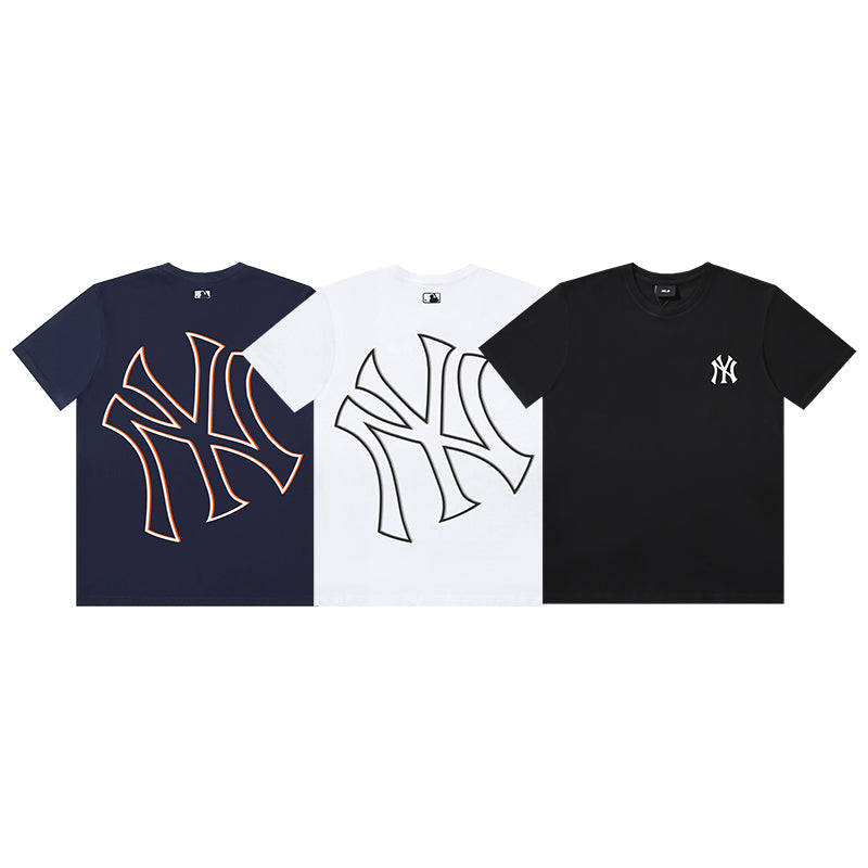 MLB New York Yankees Double Vision NY Logo Embroidered Pure Cotton T-Shirt – Unisex Oversized Relaxed Fit Short Sleeve