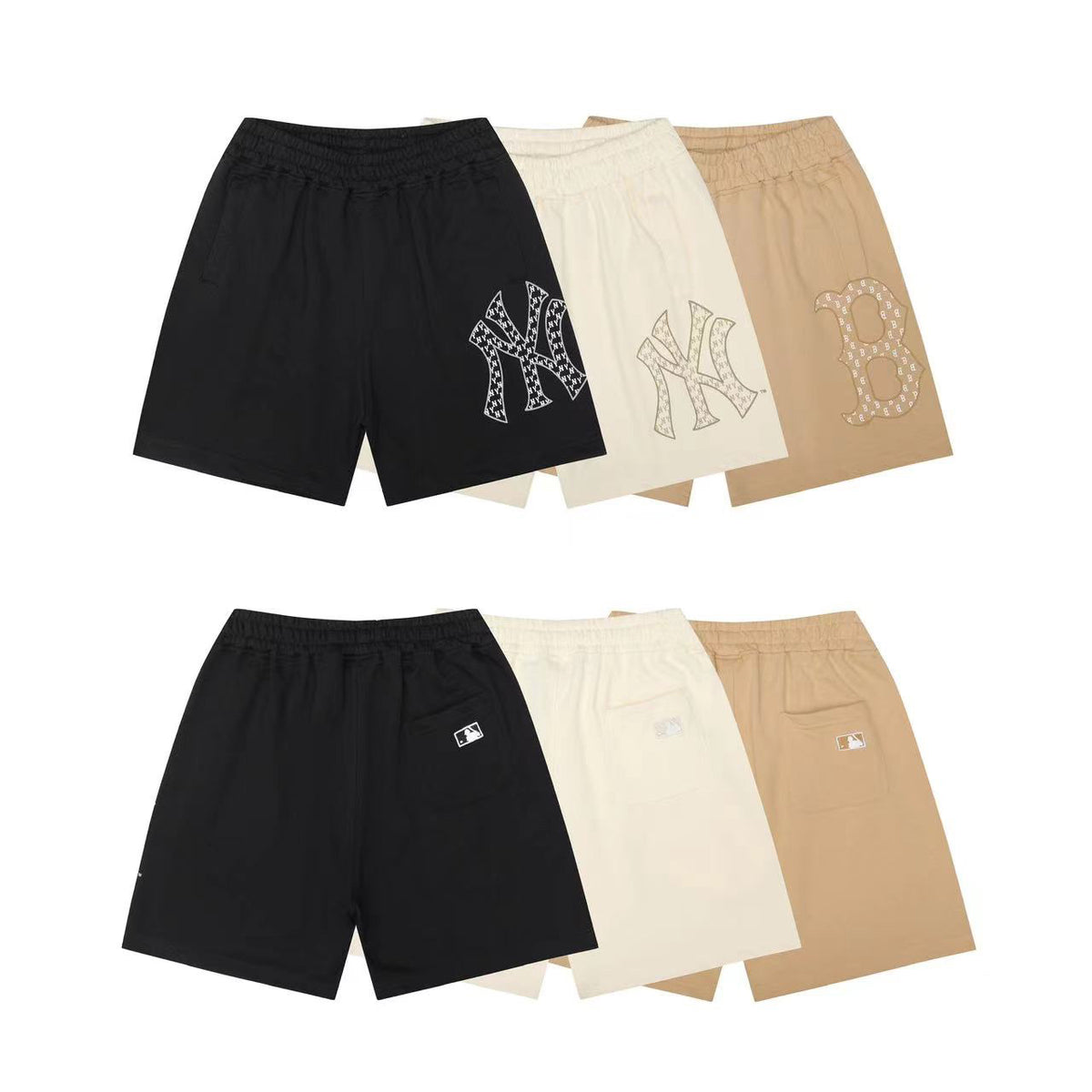 Unisex Sports Sweat Shorts, Large Logo Print Elastic Drawstring Casual Shorts with Pockets, NY B Logo Streetwear Summer Shorts for Men Women`