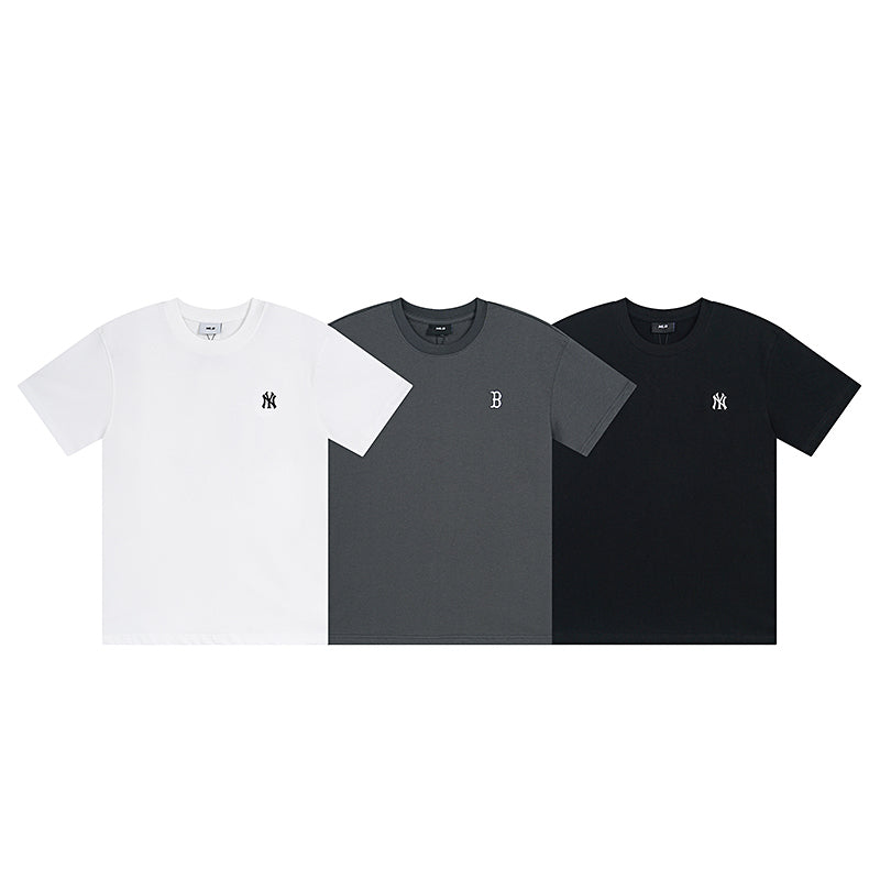 MLB Korea Unisex Mini Embroidered Logo Crew Neck Short‑Sleeve T‑Shirt`