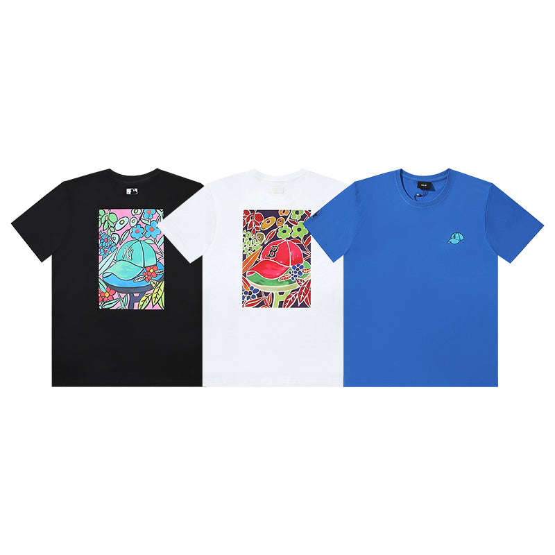 MLB Artistic Graphic Print Embroidered Pure Cotton T-Shirt – Unisex Relaxed Fit Crew Neck Short Sleeve