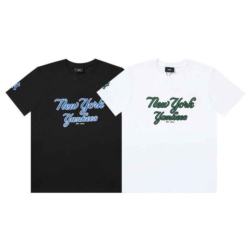 MLB NY&MLB New York Yankees Script Lettering Embroidered Print Pure Cotton T-Shirt