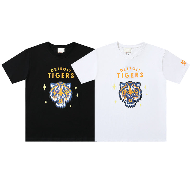 MLB Detroit Tigers Tiger Head Embroidered Graphic Pure Cotton T-Shirt – Unisex Relaxed Fit Crew Neck Short Sleeve