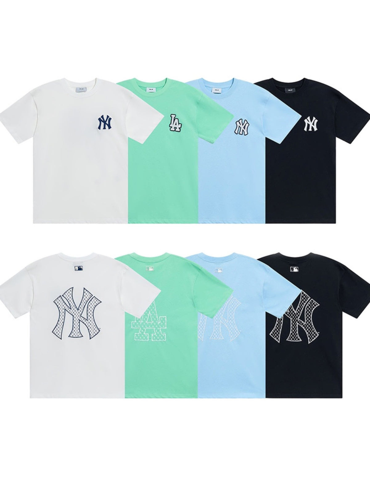 MLB Big Logo Embroidered Floral Print Side Slit Pure Cotton Couple Short Sleeve T-Shirt