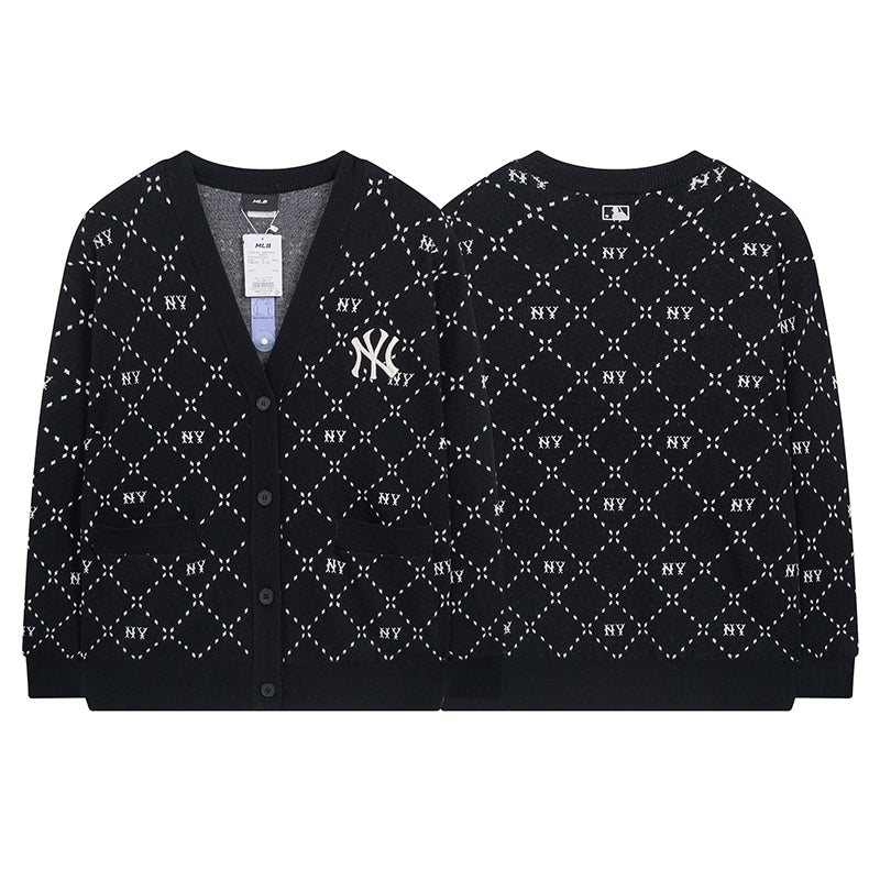 MLB New York Yankees NY Logo Diamond Monogram Embroidered Knit Cardigan – Unisex Fall Winter
