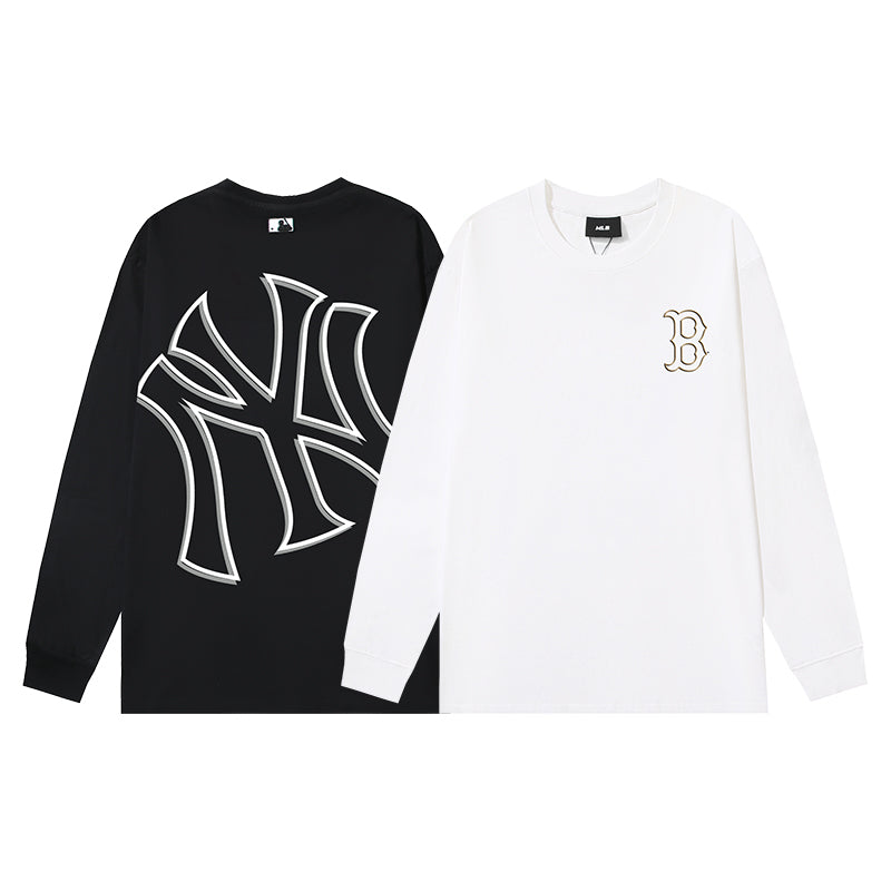 MLB NY&MLB Heavyweight 240GSM Oversized Logo Embroidered Long Sleeve Pure Cotton T-Shirt