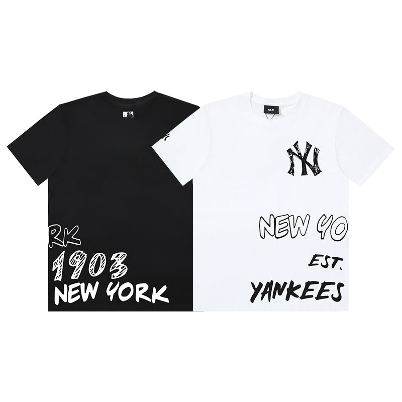 MLB New York Yankees 1903 EST. Heritage Typography Print Embroidered Pure Cotton T-Shirt – Unisex Relaxed Fit Short Sleeve