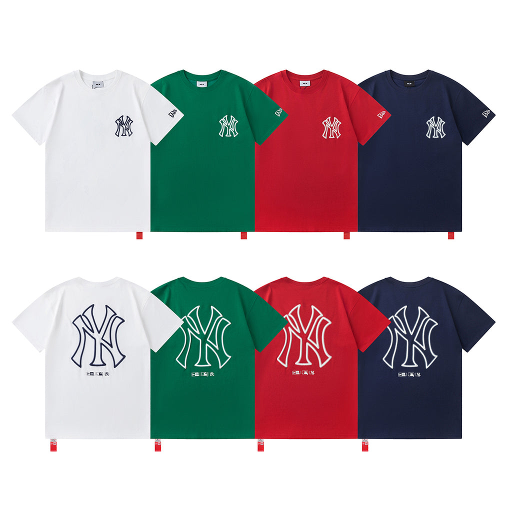 New Era x MLB SS25 New York Yankees Oversized Puff Print Logo T-Shirt – Breathable Relaxed Fit Crew Neck