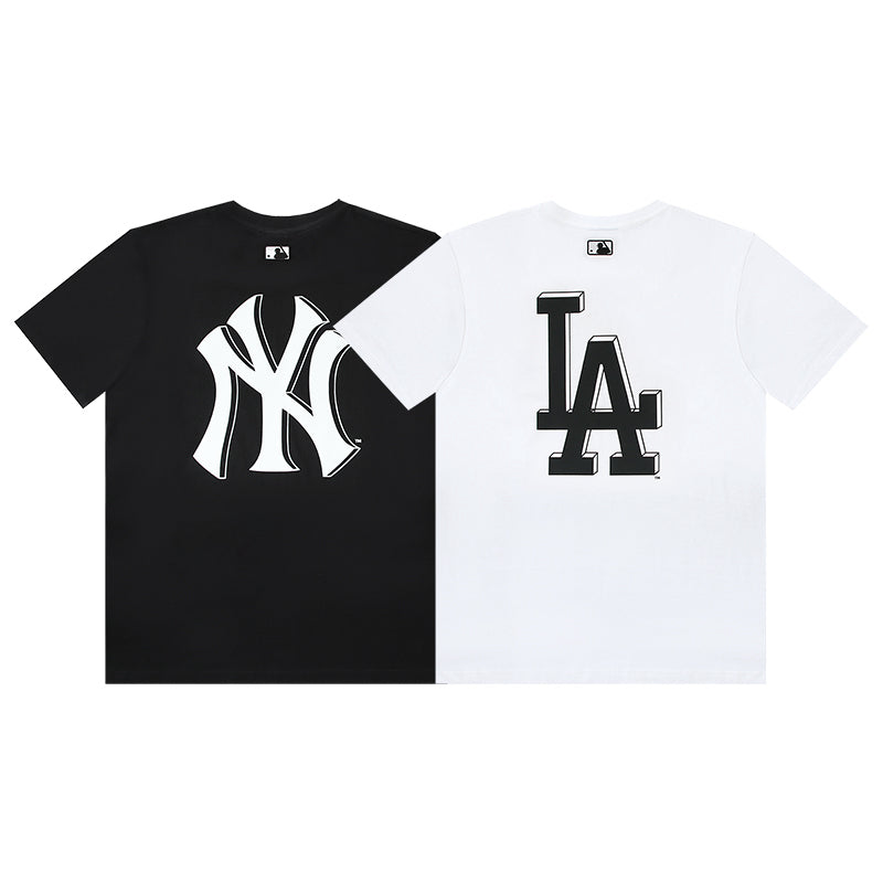 MLB 3D Dimensional NY Yankees & LA Dodgers Logo Embroidered Pure Cotton T-Shirt – Unisex Oversized Relaxed Fit Short Sleeve