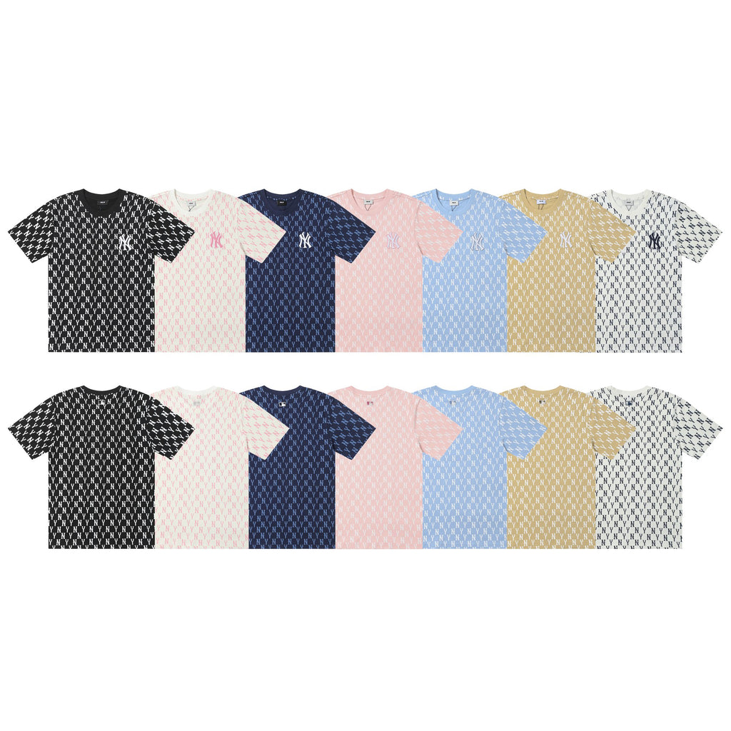 MLB Monogram Series Unisex Short Sleeve T-Shirt – Vintage Logo Jacquard Crew Neck Relaxed Fit