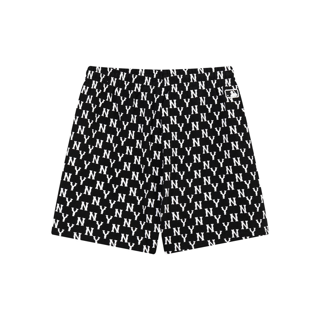 `Monogram NY Embroidered Casual Shorts, All‑Over Logo Print Drawstring Elastic Waist Streetwear Shorts for Men Women`