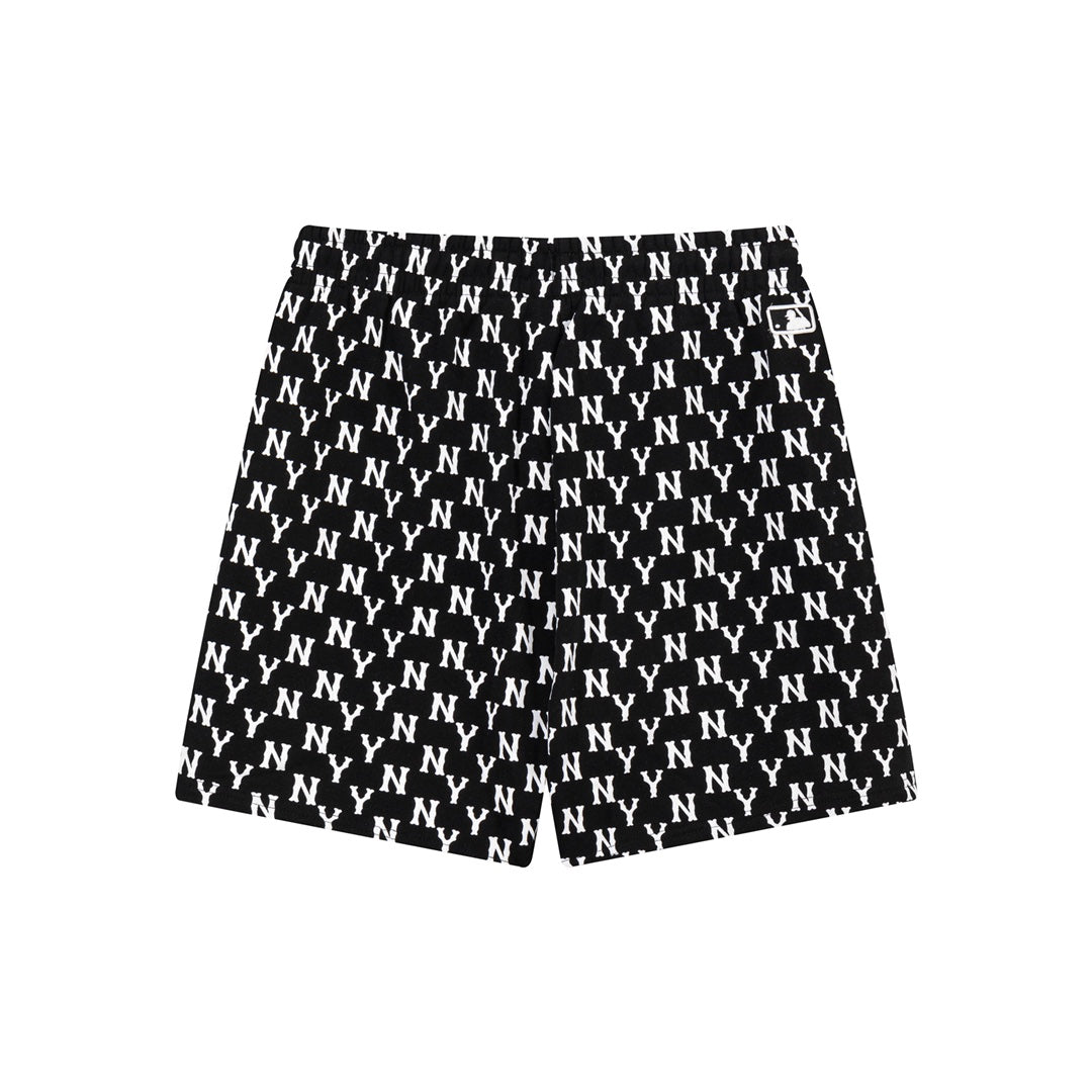 `Monogram NY Embroidered Casual Shorts, All‑Over Logo Print Drawstring Elastic Waist Streetwear Shorts for Men Women`