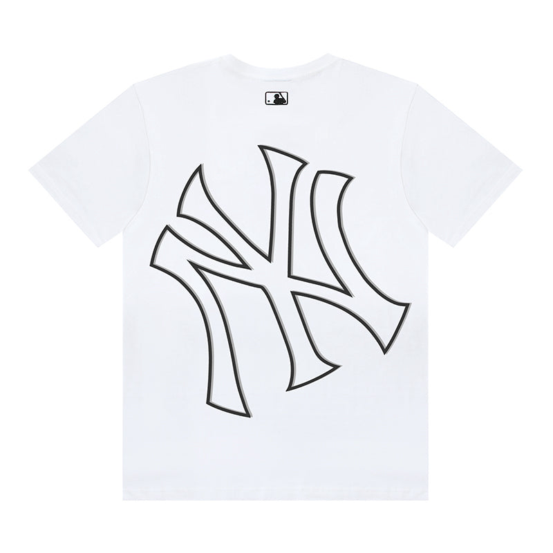 MLB New York Yankees Double Vision NY Logo Embroidered Pure Cotton T-Shirt – Unisex Oversized Relaxed Fit Short Sleeve
