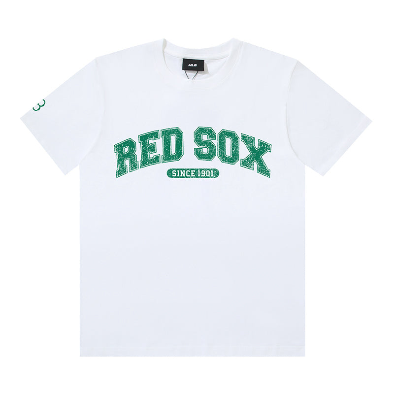 MLB Team Logo Embroidered Pure Cotton T-Shirt – Yankees & Red Sox Unisex Relaxed Fit Short Sleeve