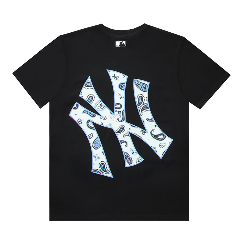 MLB Crystal Floral Embroidered Pure Cotton T-Shirt – NY Yankees & LA Dodgers Unisex Relaxed Fit Short Sleeve