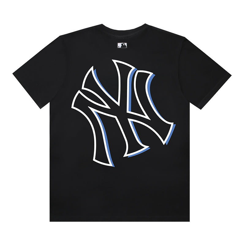 MLB Shadow Print Embroidered Pure Cotton T-Shirt – NY Yankees & LA Dodgers Unisex Oversized Short Sleeve