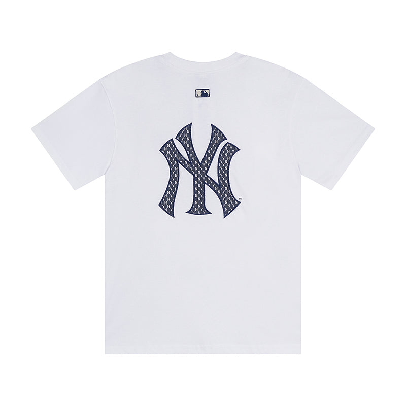 MLB Korea Monogram Pattern NY Logo Crew Neck Short‑Sleeve T‑Shirt`