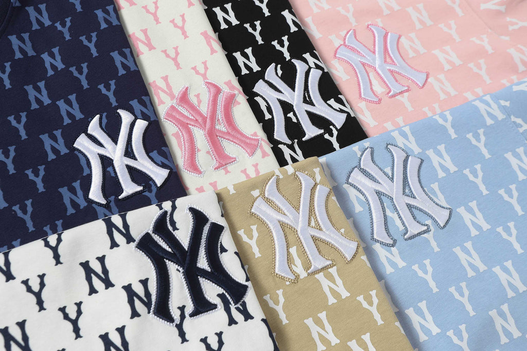 MLB Monogram Series Unisex Short Sleeve T-Shirt – Vintage Logo Jacquard Crew Neck Relaxed Fit