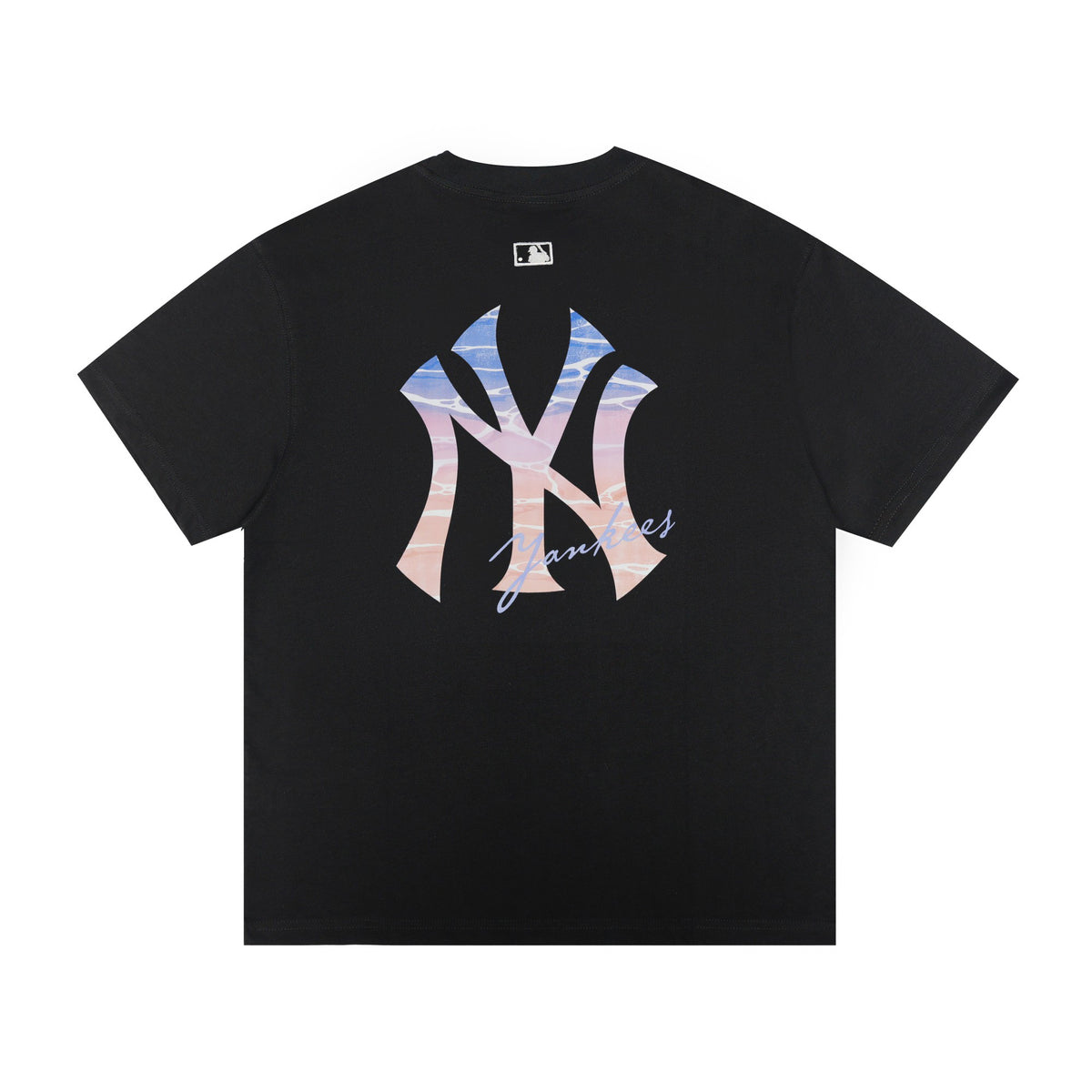 MLB Korea Unisex Gradient Marble NY Yankees Graphic T‑Shirt, Crew Neck Short Sleeve Casual Street Tee for Men Women`