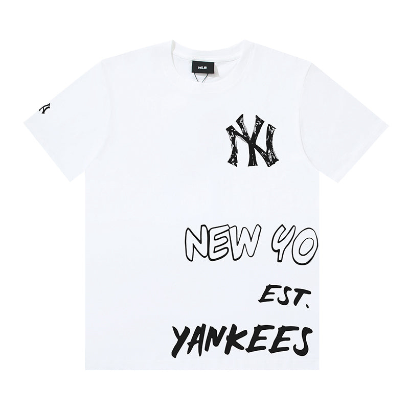 MLB New York Yankees 1903 EST. Heritage Typography Print Embroidered Pure Cotton T-Shirt – Unisex Relaxed Fit Short Sleeve