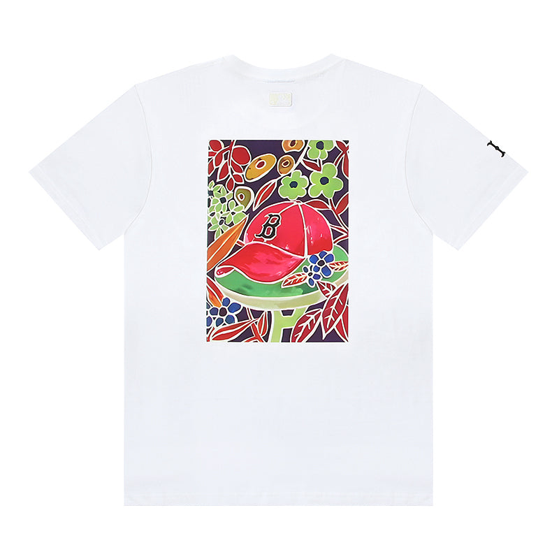 MLB Artistic Graphic Print Embroidered Pure Cotton T-Shirt – Unisex Relaxed Fit Crew Neck Short Sleeve