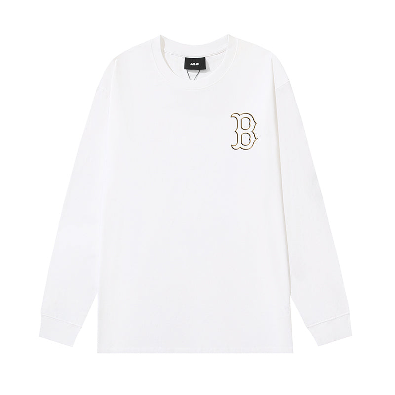 MLB NY&MLB Heavyweight 240GSM Oversized Logo Embroidered Long Sleeve Pure Cotton T-Shirt