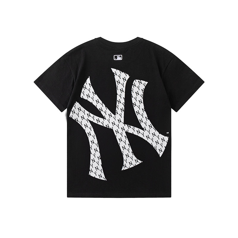 MLB New York Yankees Monogram NY Logo Oversized T-Shirt – Unisex Relaxed Fit Crew Neck Short Sleeve