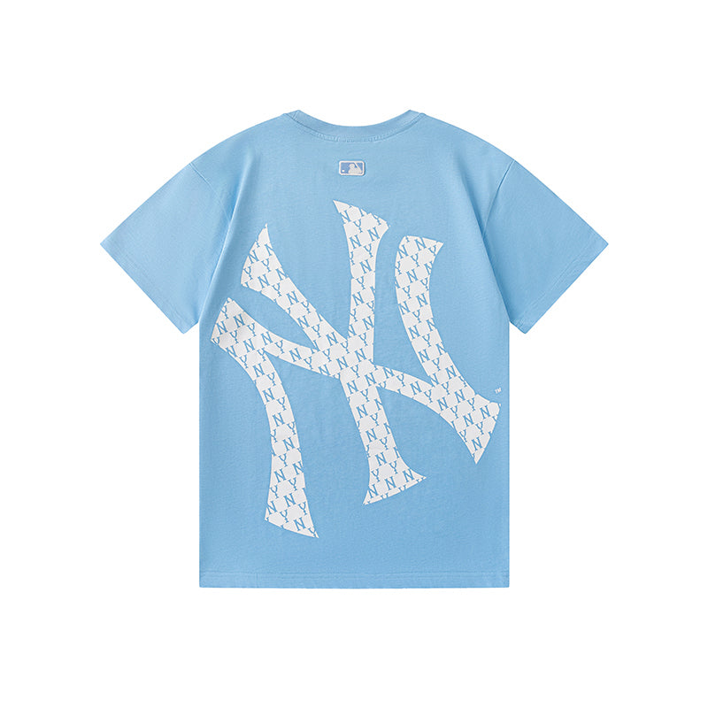 MLB New York Yankees Monogram NY Logo Oversized T-Shirt – Unisex Relaxed Fit Crew Neck Short Sleeve