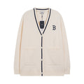 MLB Boston Red Sox B Logo 3D Raised Monogram Contrast Trim Knit Cardigan – Unisex Fall Winter