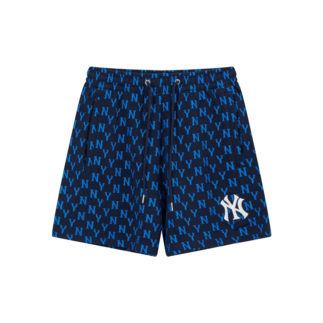 `Monogram NY Embroidered Casual Shorts, All‑Over Logo Print Drawstring Elastic Waist Streetwear Shorts for Men Women`