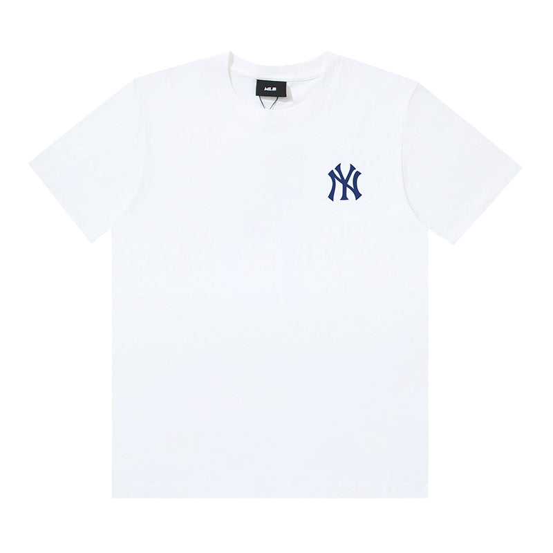 MLB New York Yankees Classic NY Logo Leopard Texture Print Embroidered Pure Cotton T-Shirt – Unisex Relaxed Fit Short Sleeve