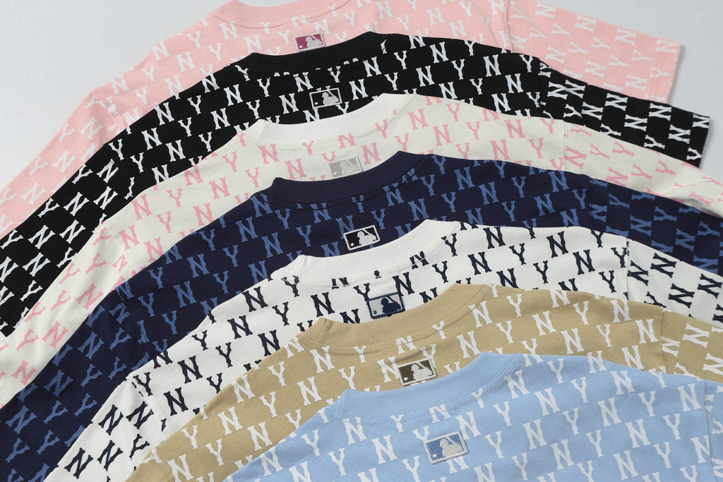 MLB Monogram Series Unisex Short Sleeve T-Shirt – Vintage Logo Jacquard Crew Neck Relaxed Fit