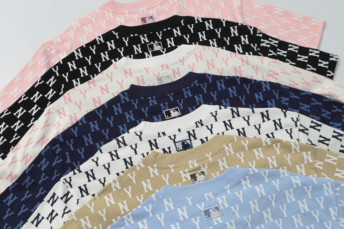 MLB Monogram Series Unisex Short Sleeve T-Shirt – Vintage Logo Jacquard Crew Neck Relaxed Fit