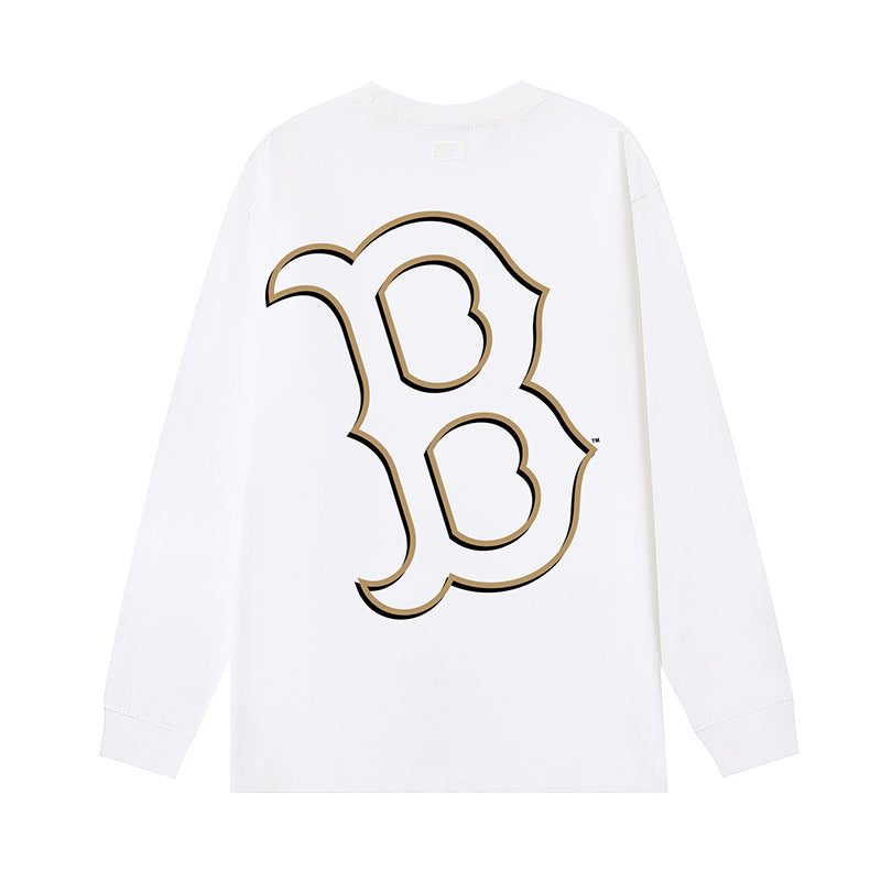 MLB NY&MLB Heavyweight 240GSM Oversized Logo Embroidered Long Sleeve Pure Cotton T-Shirt