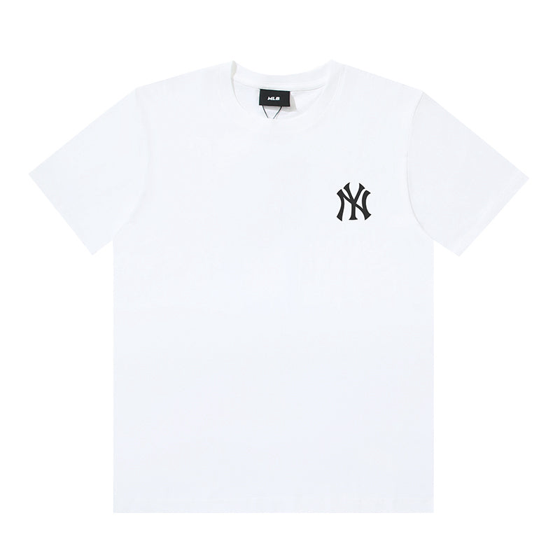 MLB New York Yankees Double Vision NY Logo Embroidered Pure Cotton T-Shirt – Unisex Oversized Relaxed Fit Short Sleeve