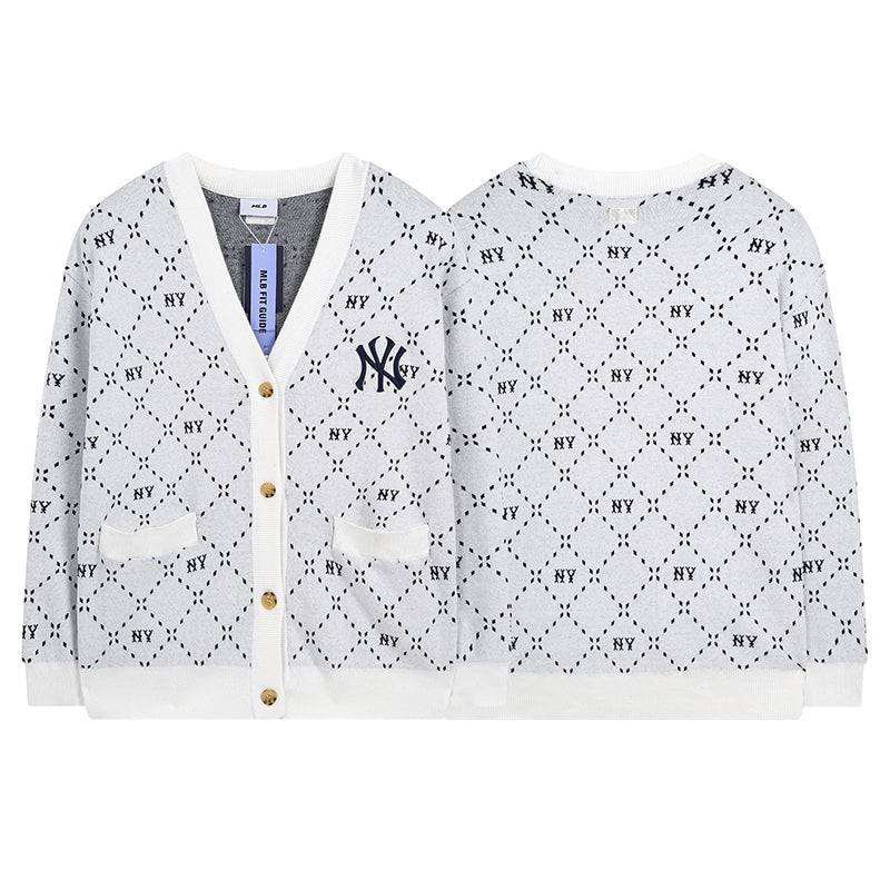 MLB New York Yankees NY Logo Diamond Monogram Embroidered Knit Cardigan – Unisex Fall Winter