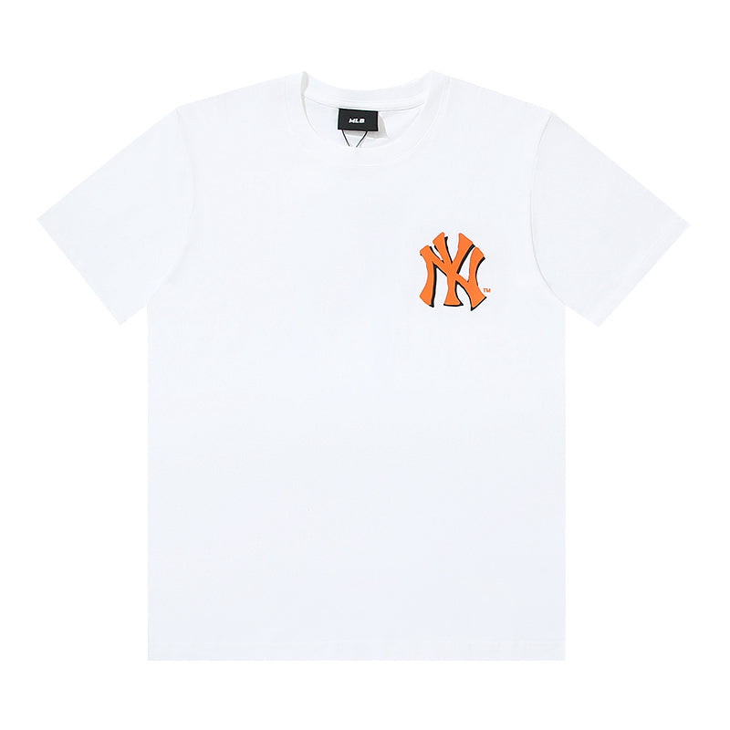 MLB Play MLB New York Yankees Varsity Slogan Print Embroidered Pure Cotton T-Shirt – Unisex Relaxed Fit Crew Neck Short Sleeve