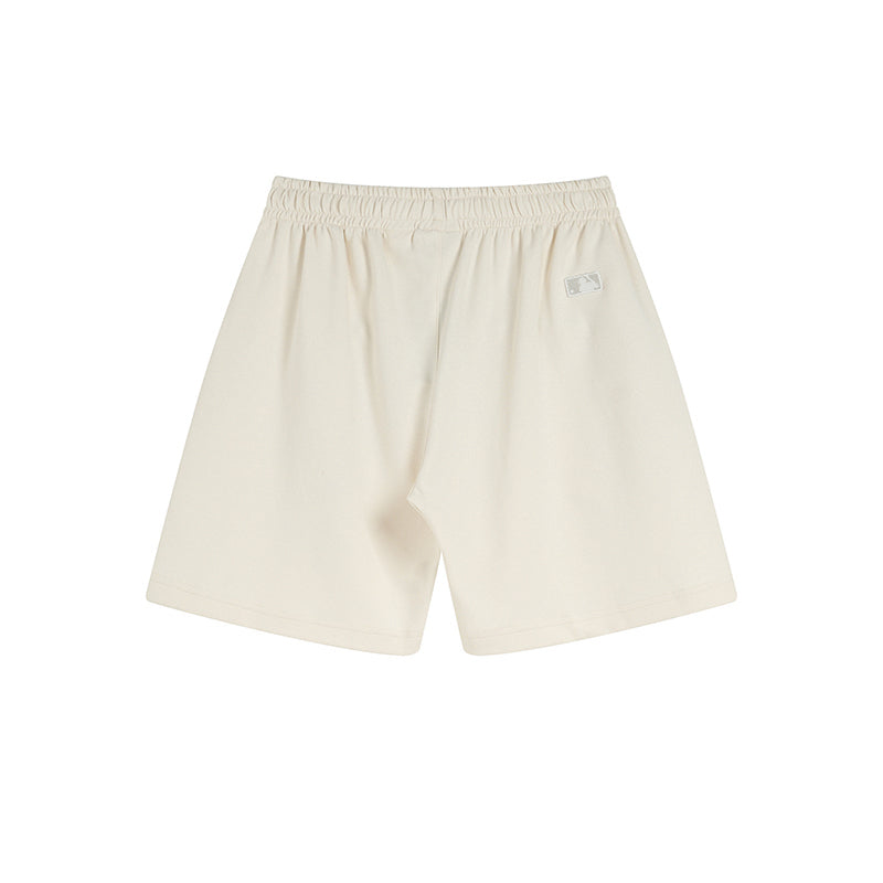 `MLB Korea Unisex Minimal Embroidered Logo Sweat Shorts, Elastic Drawstring Casual Shorts with Side Pockets, Solid Color Streetwear Summer Shorts for Men Women`