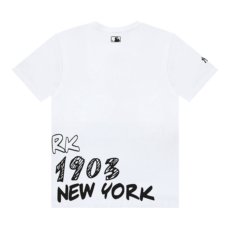 MLB New York Yankees 1903 EST. Heritage Typography Print Embroidered Pure Cotton T-Shirt – Unisex Relaxed Fit Short Sleeve