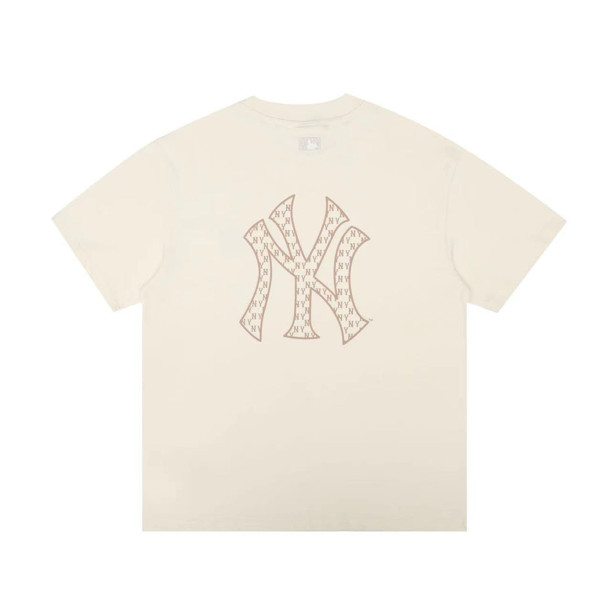 MLB Korea Unisex Monogram Logo Short Sleeve T‑Shirt, Small Chest Logo & Large Back Monogram Graphic Crew Neck Casual Tee for Men Women`