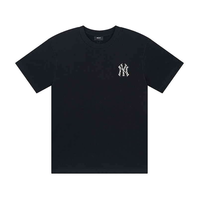 MLB Korea Monogram Pattern NY Logo Crew Neck Short‑Sleeve T‑Shirt`