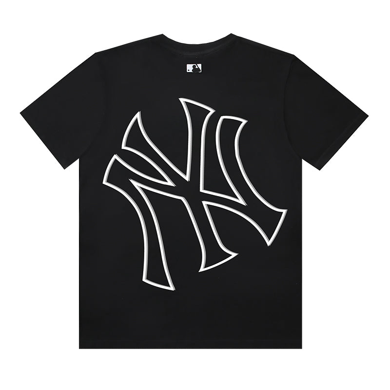 MLB New York Yankees Double Vision NY Logo Embroidered Pure Cotton T-Shirt – Unisex Oversized Relaxed Fit Short Sleeve