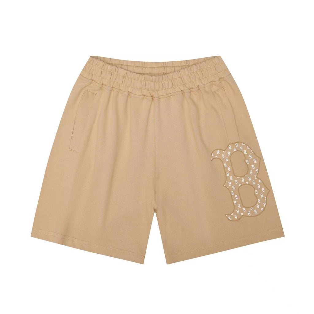Unisex Sports Sweat Shorts, Large Logo Print Elastic Drawstring Casual Shorts with Pockets, NY B Logo Streetwear Summer Shorts for Men Women`