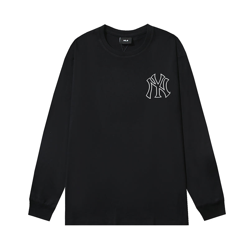 MLB NY&MLB Heavyweight 240GSM Oversized Logo Embroidered Long Sleeve Pure Cotton T-Shirt