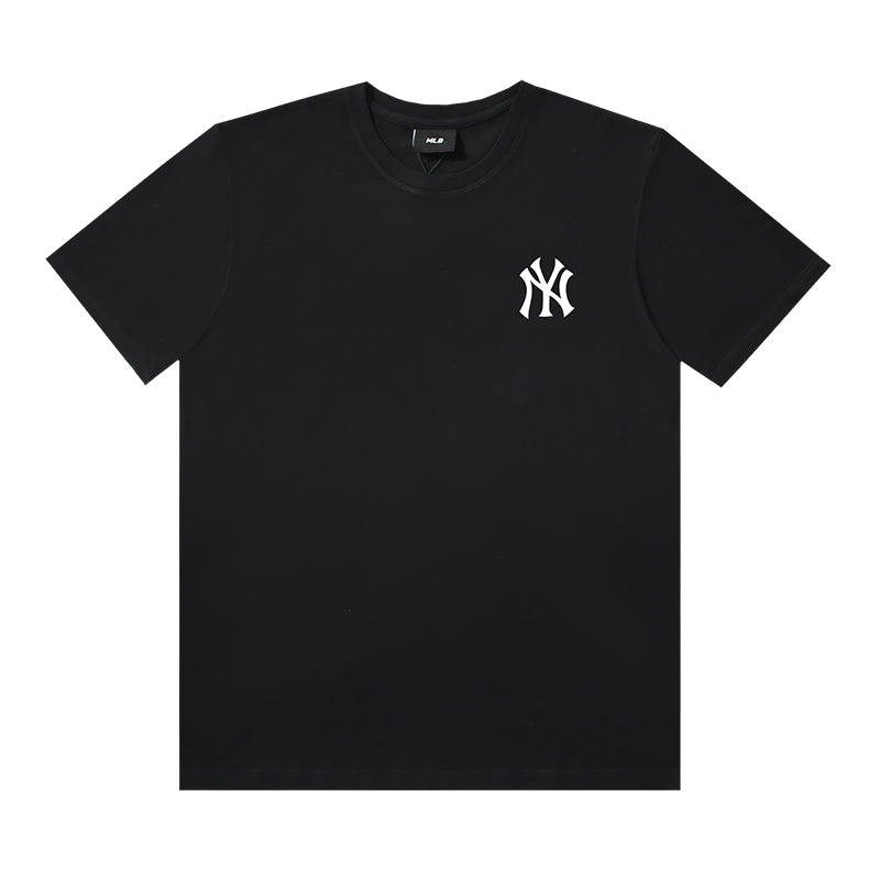 MLB New York Yankees Classic NY Logo Leopard Texture Print Embroidered Pure Cotton T-Shirt – Unisex Relaxed Fit Short Sleeve